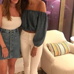 Theory off the shoulder cropped long sleeve